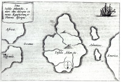 Mapa de Atlantis, de &39;Mundus Subterraneus&39;, 1665-68 de Athanasius Kircher